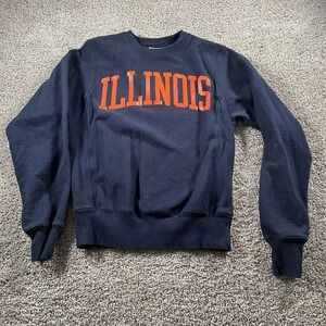 Vintage Fighting Illini Champion Reverse Weave Sweater Mens XS Navy Football 90s